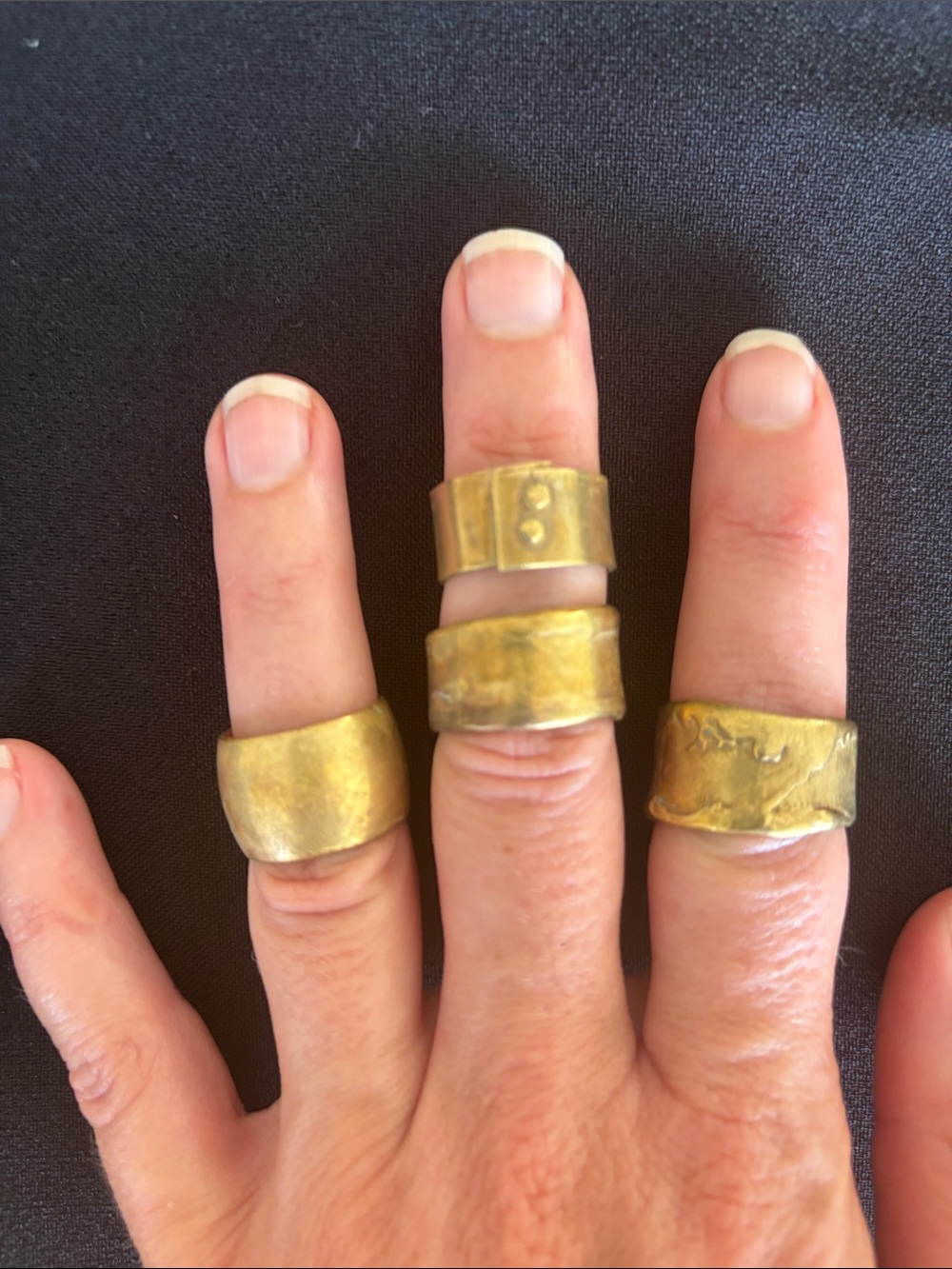 Gold-Tone Brass Unique Vintage Wide Band Statement Rings - Set of 4